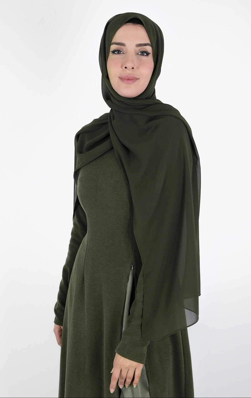 Olive Green Chiffon Scarf